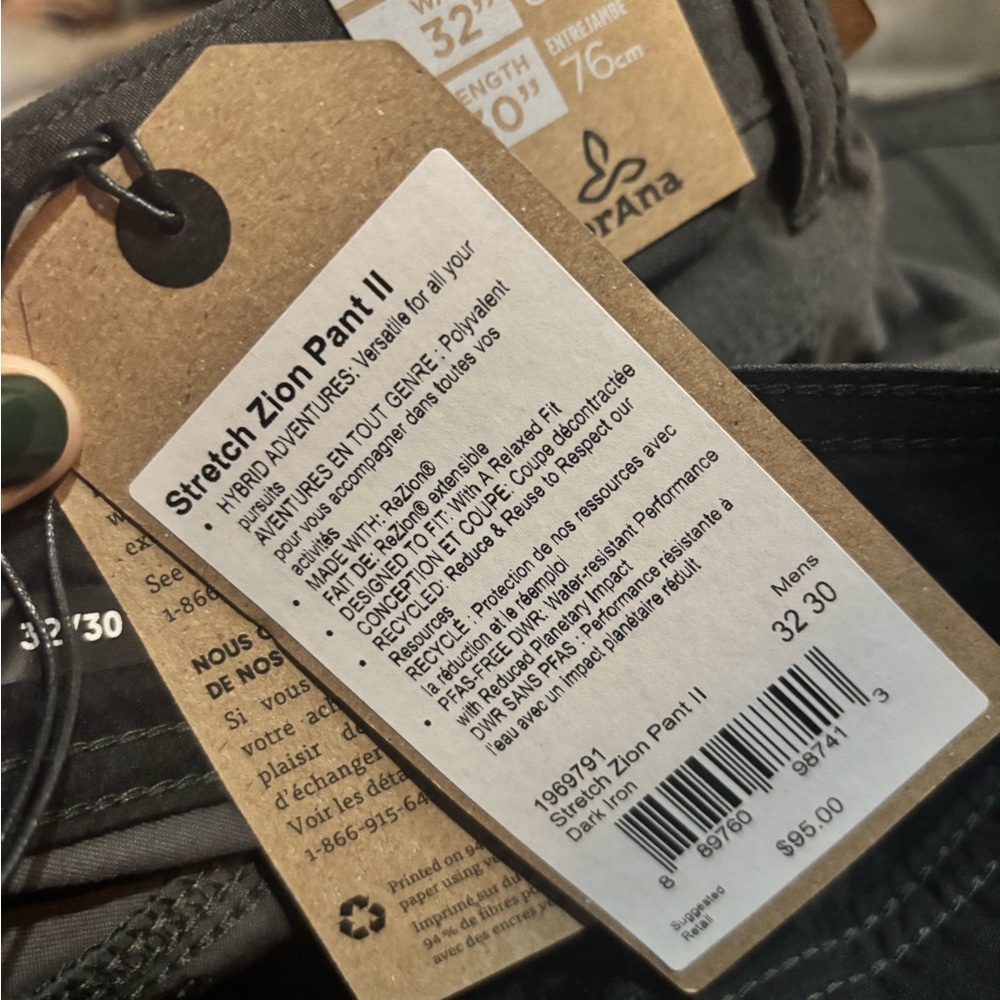 NEW prAna Stretch Zion Pant II Dark Iron Grey 32x30 - Picture 5 of 5